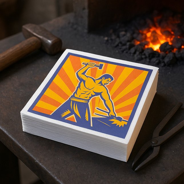 Blacksmith Hammering Retro Strongman Labor Napkins (Creator Uploaded)