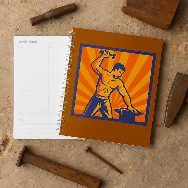 Blacksmith Hammering Retro Strongman Labor Planner (Creator Uploaded)