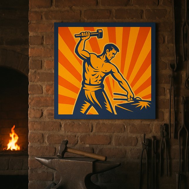 Blacksmith Hammering Retro Strongman Labor Poster (Creator Uploaded)