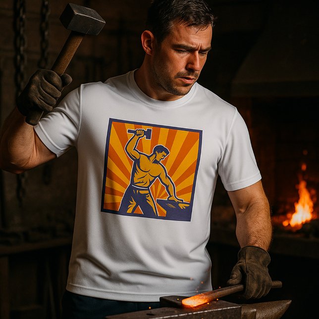 Blacksmith Hammering Retro Strongman Labor T-Shirt (Creator Uploaded)