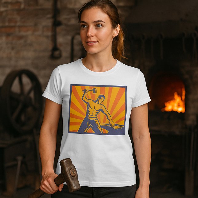 Blacksmith Hammering Retro Strongman Labor T-Shirt (Creator Uploaded)