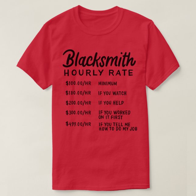 Blacksmith Hourly Rate T-Shirt (Design Front)