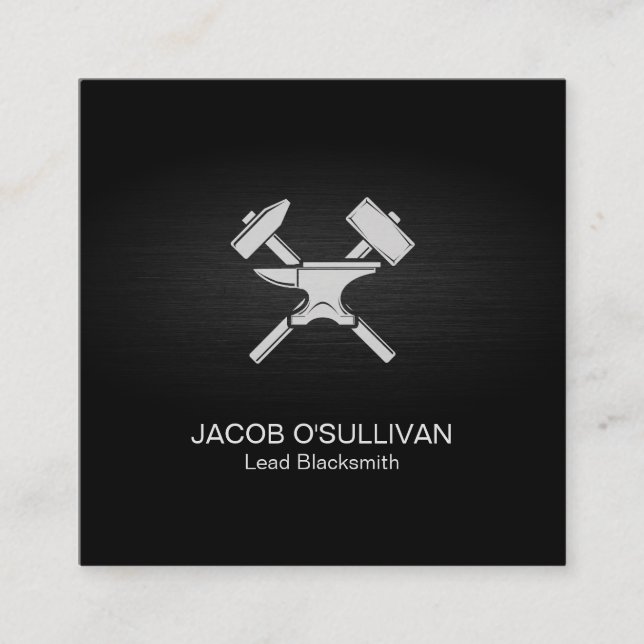 Blacksmith Iron Works Metal  Square Business Card (Front)