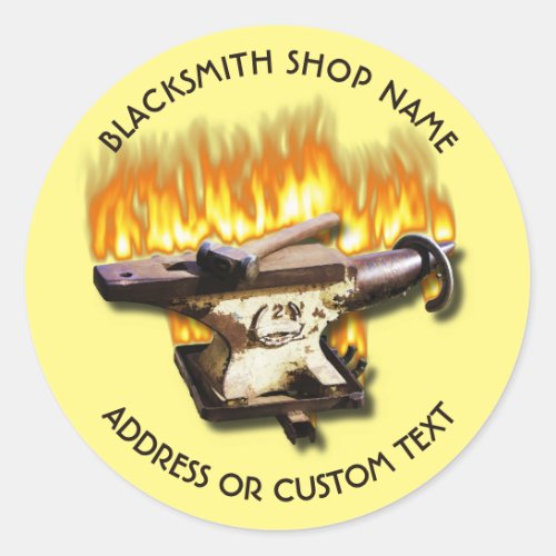 Blacksmith Shop With Anvil And Hammer In Fire Classic Round Sticker