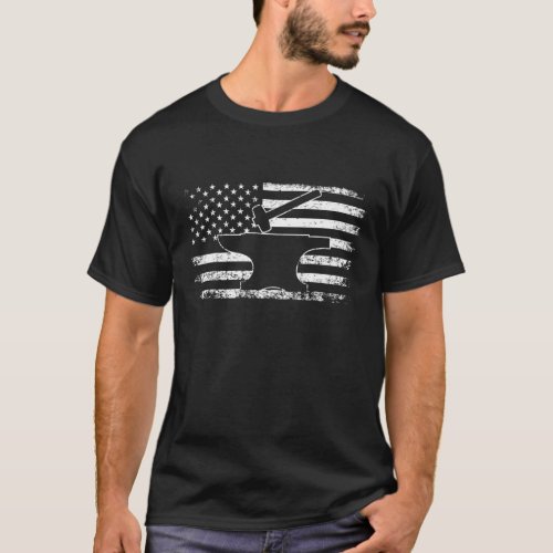 Blacksmithing Hammer Anvil USA Flag Knife Maker Sl T_Shirt