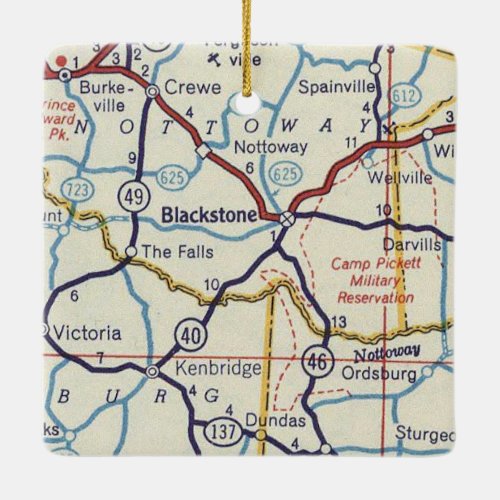 Blackstone VA Vintage Map Ceramic Ornament