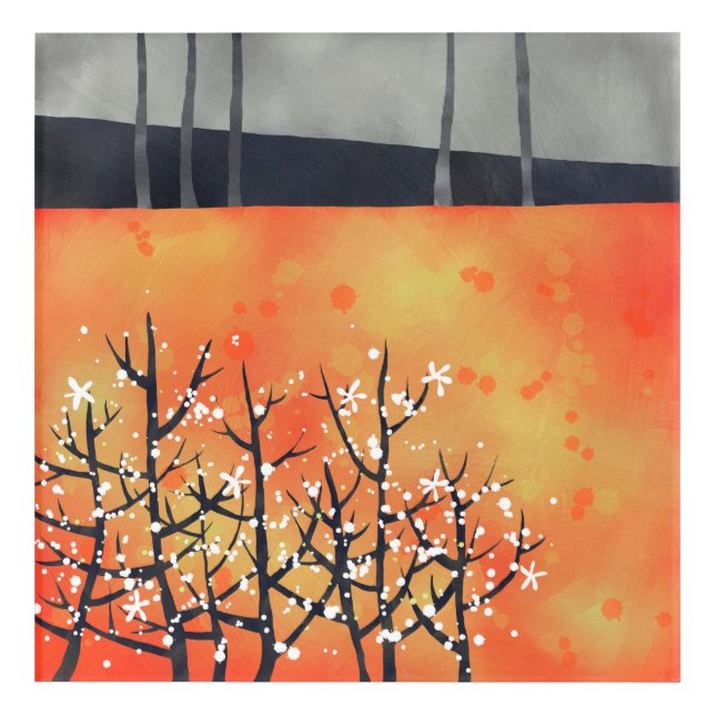 Blackthorn Blossom Spring Landscape Coral Acrylic Print (Front)