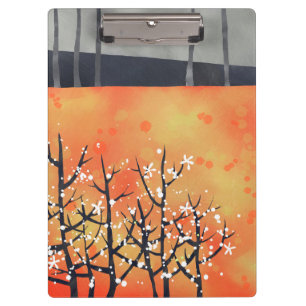 Blackthorn Blossom Spring Landscape Coral Clipboard