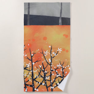 Blackthorn Blossom Spring Landscape Painting Beach Towel
