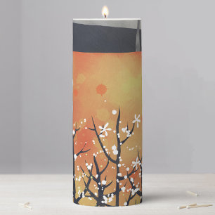 Blackthorn Blossom Spring Landscape Painting Pillar Candle