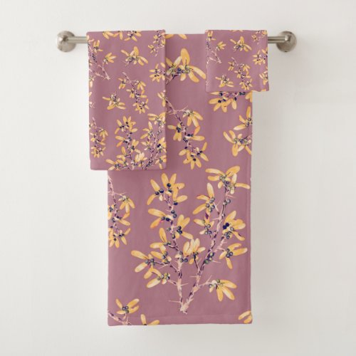 Blackthorn branches purple yellow  bath towel set