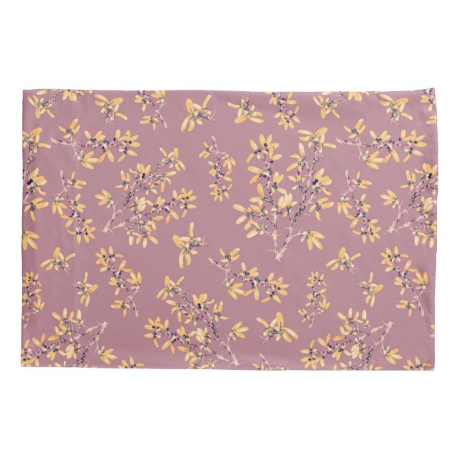 Blackthorn branches purple yellow  pillow case (Back)