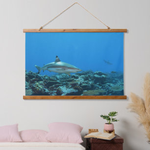 Blacktip Reefshark at coral reef of Yap Island Hanging Tapestry