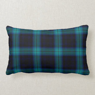 BlackWatch Black Teal Blue Green Tartan Plaid Lumbar Pillow