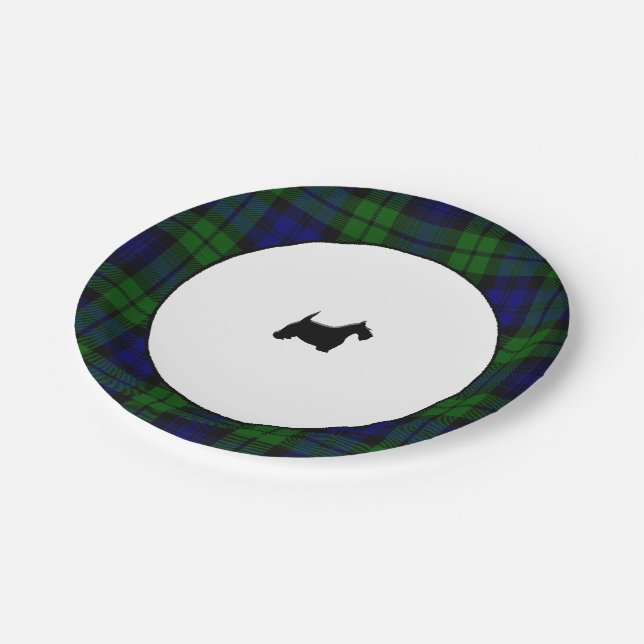 Blackwatch Plaid Black Scottie Paper Plates (Angled)