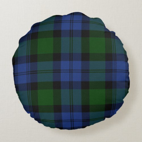 Blackwatch Tartan and Polignac Toile Round Pillow