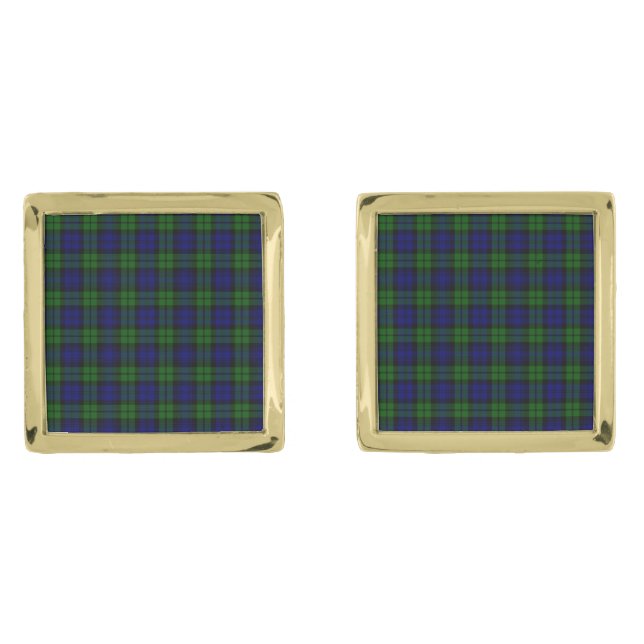 Blackwatch tartan Campbell clan Gold Cufflinks (Front)
