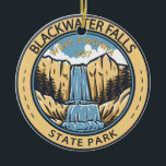 Blackwater Falls State Park West Virginia Badge Ceramic Ornament<br><div class="desc">Blackwater Falls State Park illustration in a badge style circle. The park has the Blackwater Falls,  a 62-foot cascade where the Blackwater River leaves its leisurely course in Canaan Valley and enters rugged Blackwater Canyon.</div>