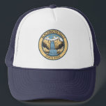 Blackwater Falls State Park West Virginia Badge Trucker Hat<br><div class="desc">Blackwater Falls State Park illustration in a badge style circle. The park has the Blackwater Falls,  a 62-foot cascade where the Blackwater River leaves its leisurely course in Canaan Valley and enters rugged Blackwater Canyon.</div>
