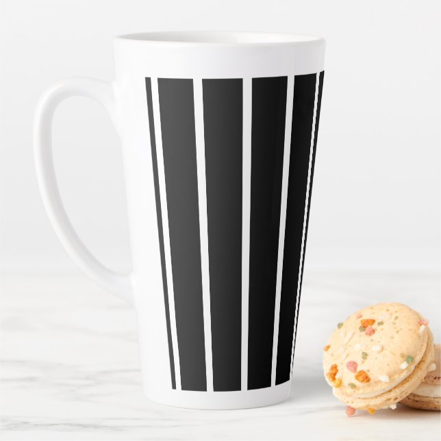 BlackWhite Lines Large Latte Mug (In Situ)