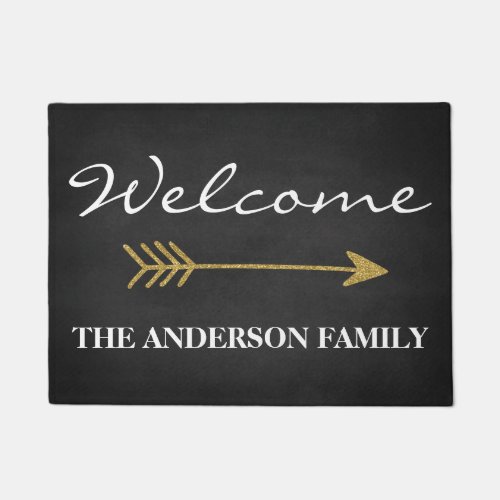 BlackWith Gold Glitter Arrow Personalized Door Mat