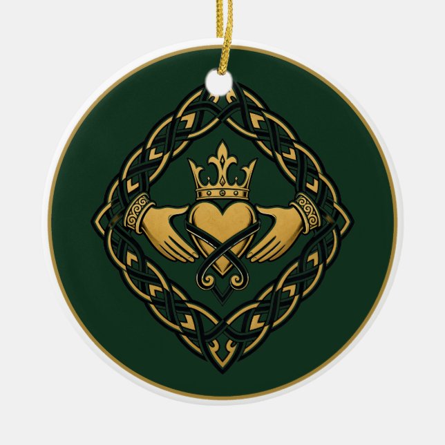 Blackwork Claddagh Ceramic Ornament (Front)