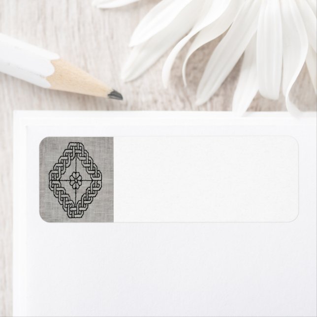 Blackwork Embroidery Return Address Label (Insitu)