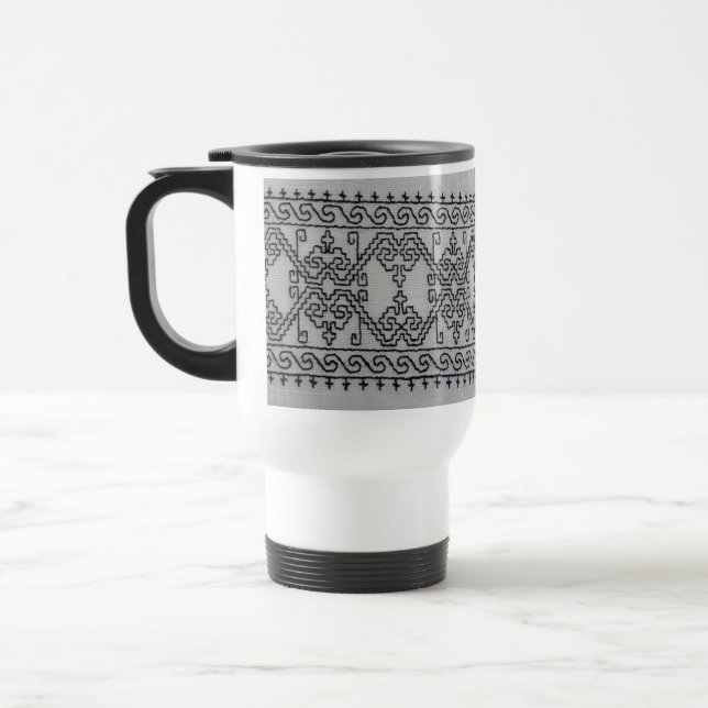 Blackwork embroidery travel mug (Left)