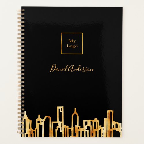 Blacl gold city skyline business logo real estate planner