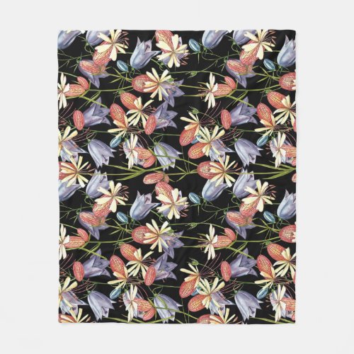 Bladder Campion Bells Watercolor Floral Fleece Blanket