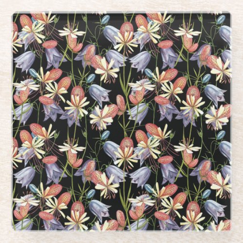 Bladder Campion Bells Watercolor Floral Glass Coaster