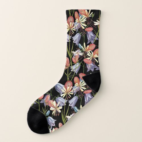 Bladder Campion Bells Watercolor Floral Socks