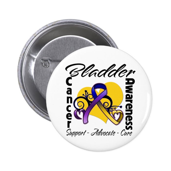 Bladder Cancer Awareness Heart Ribbon Buttons