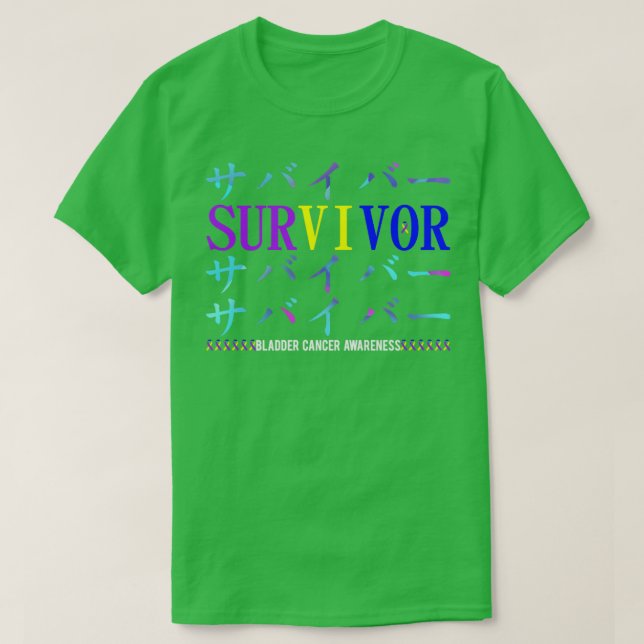 Bladder Cancer Awareness Japanese Survivor Gift T-Shirt (Design Front)
