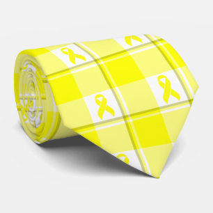 Bladder Cancer Awareness Plaid Yellow Ribbon Neck Tie