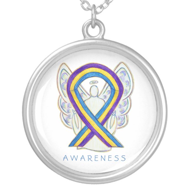 Bladder Cancer Awareness Ribbon Angel Necklace (Front)