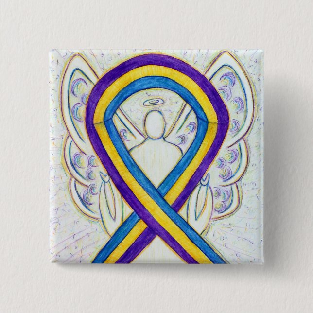 Bladder Cancer Awareness Ribbon Angel Pin Buttons (Front)