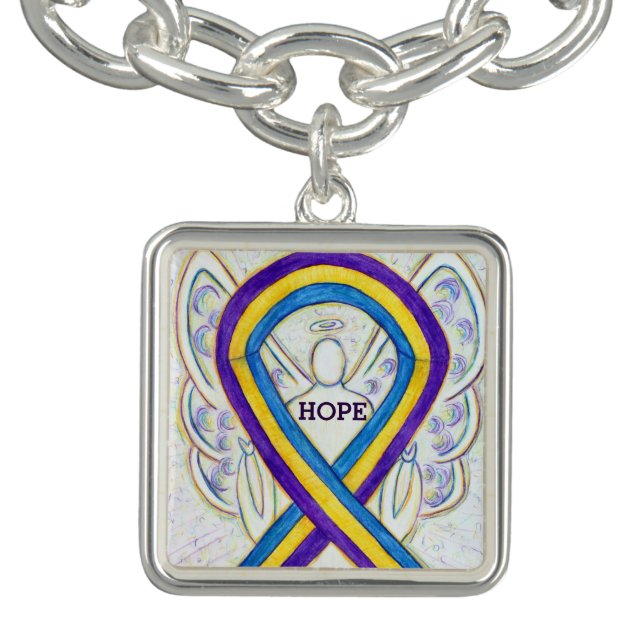 Bladder Cancer Awareness Ribbon Art Charm Bracelet (Design)