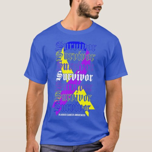 Bladder Cancer Awareness Survivor Tricolor Ribbon  T_Shirt