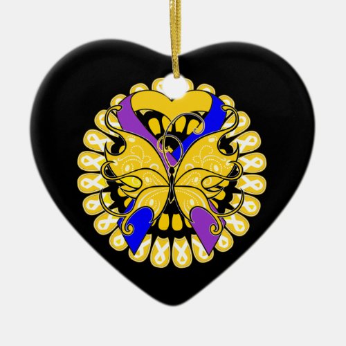 Bladder Cancer Butterfly Heart Ribbon Ceramic Ornament