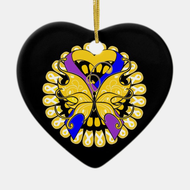 Bladder Cancer Butterfly Heart Ribbon Ceramic Ornament (Front)