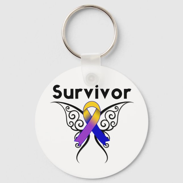 Bladder Cancer Butterfly Tattoo Ribbon Keychain (Front)