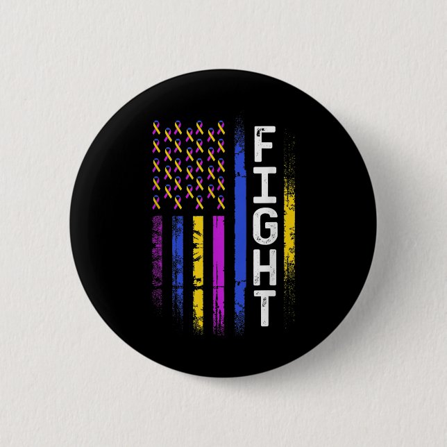 Bladder Cancer Flag Purple Yellow Blue Ribbon Awar Button (Front)