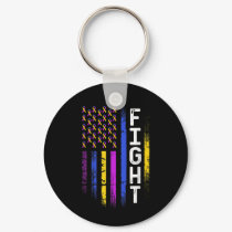 Bladder Cancer Flag Purple Yellow Blue Ribbon Awar Keychain