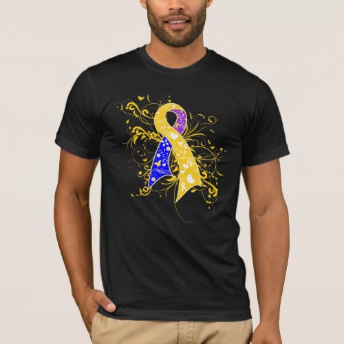 Bladder Cancer Floral Swirls Ribbon T_Shirt