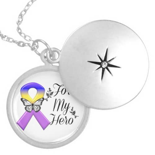 Bladder Cancer Ribbon For My Hero Silver Plated Necklace