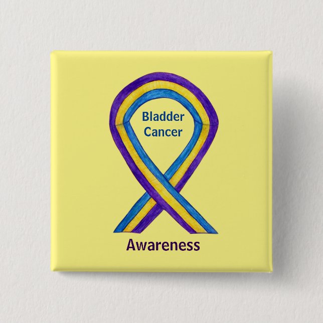 Bladder Cancer Stripes Awareness Ribbon Pin Button (Front)