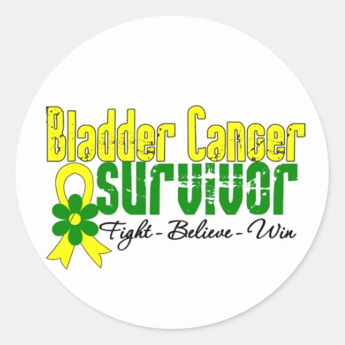 Bladder Cancer Survivor Flower Ribbon Classic Round Sticker