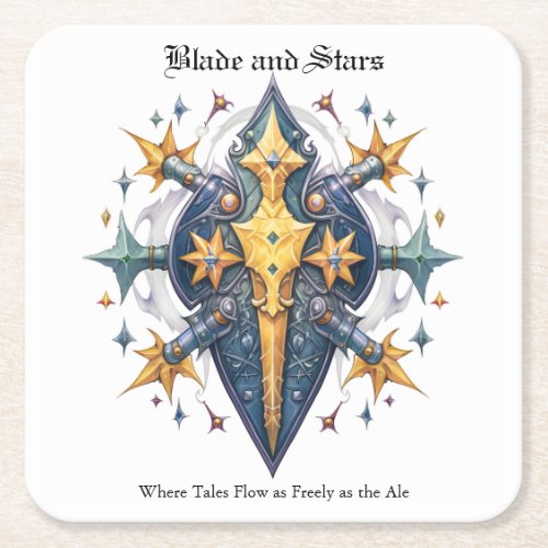 Blade and Stars _ Baldurs Gate Square Paper Coaster