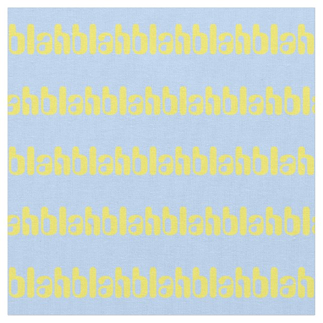 Blah Blah Blue Yellow Fun Text Stripy Word Pattern Fabric (Close Up)
